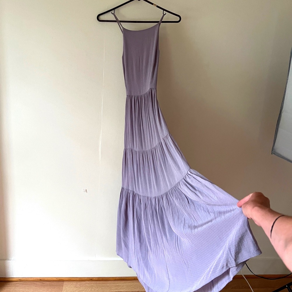 Christy Dawn Delphine Dress Lavender Purple Rayon Tiered Open Back Maxi Small - Picture 7 of 15